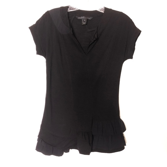 MARC JACOBS Short Sleeve Ruffle Hem Blouse Black XS - Picture 5 of 8